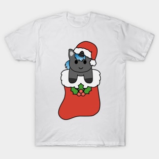 Christmas Black Blue Unicorn Stocking T-Shirt